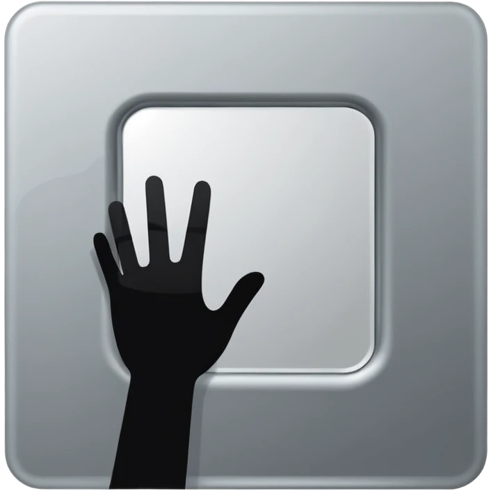 Minimalist emoji-style sticker of a mirror with a shadowy hand reaching out from within. Black and gray, flat icon, square format.

 emoji