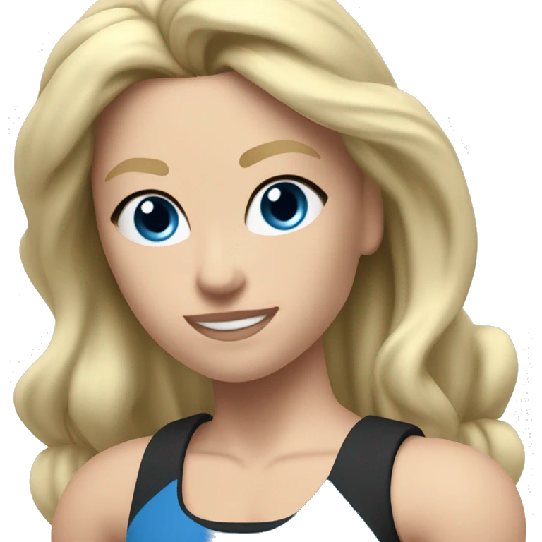Close up Actively biceps  with hands Pale skinned Fit woman With the biceps and blonde hair in dark gray Sleeveless Mike, black sports shorts, watch and white Sneakers and Blue Eyes  emoji