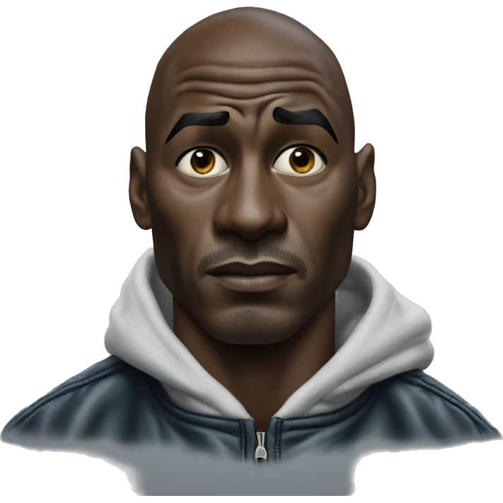 Michael Jordan in a jacket holds his head and is sad photorealistic serious emoji