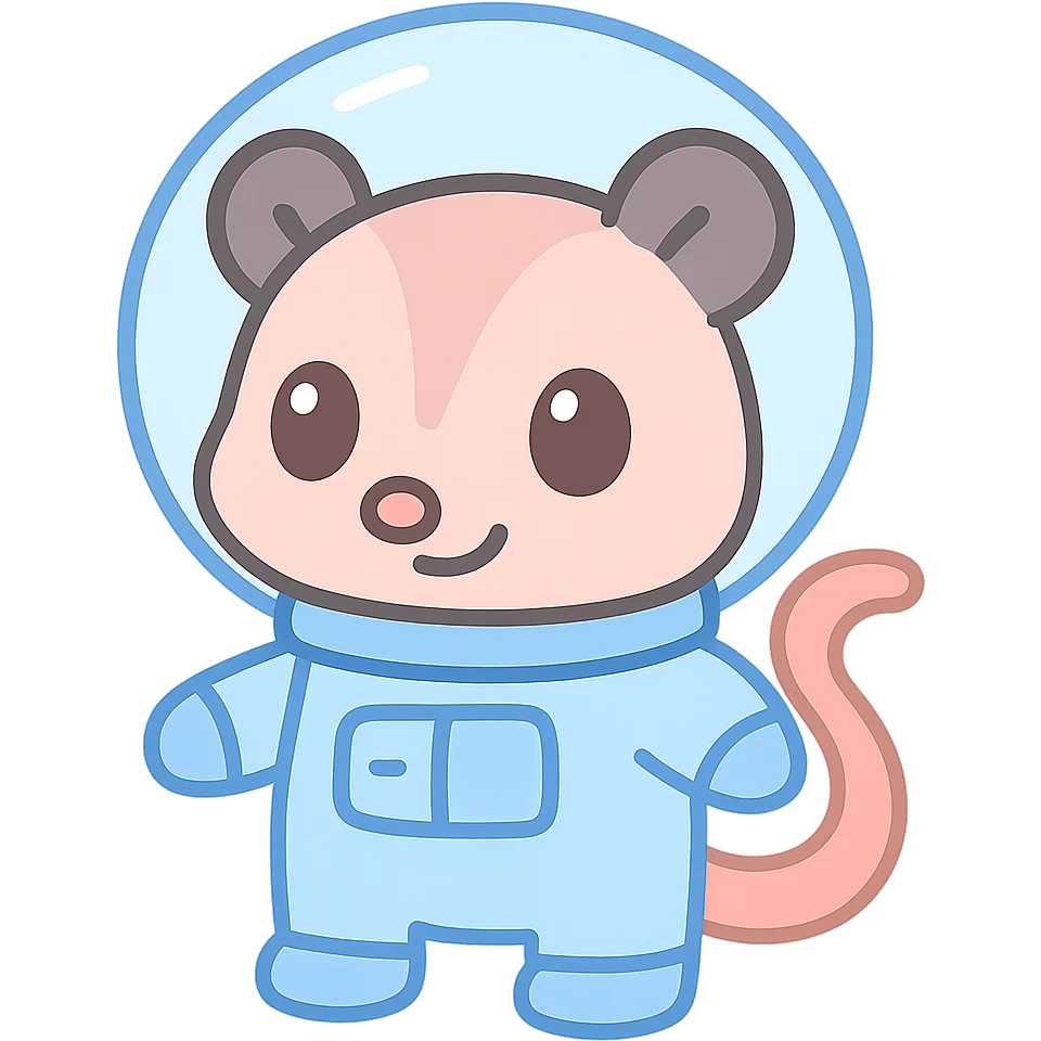 cute cartoon possum dressed up like an astronaut emoji