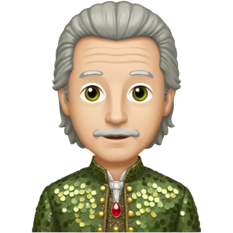Johann Konrad Dippel (1673-1734) with gray hair, olive sequin outfit emoji
