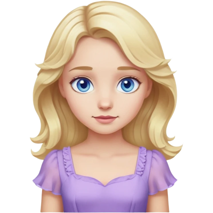 blonde girl with blue eyes and slight wavy hair wearing a lilac dress emoji