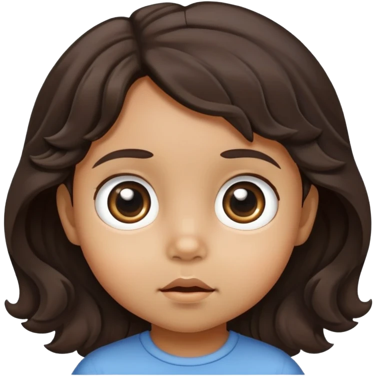 toddler face with big eyes, medium skin tone, and dark wavy hair emoji