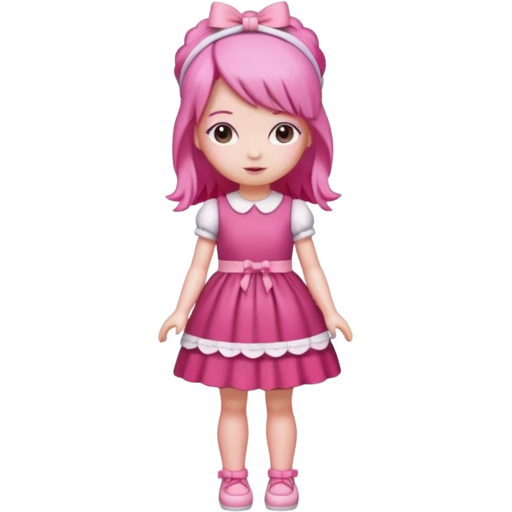 Isolated detaile illustration modern raspberry torte doll figurine full body with pink hair and a hairband standing emoji