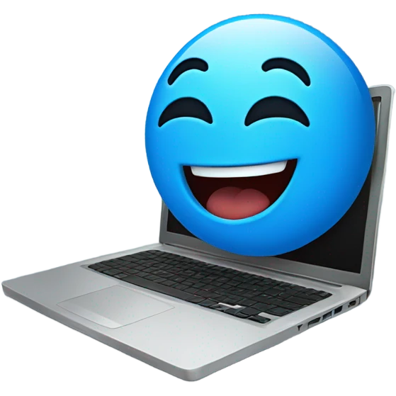 A blue laptop laughing emoji