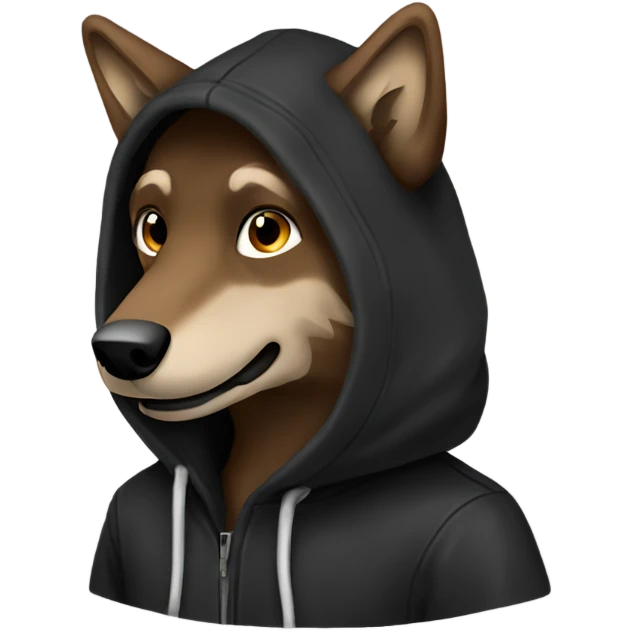 Brown wolf wearing black hoodie emoji