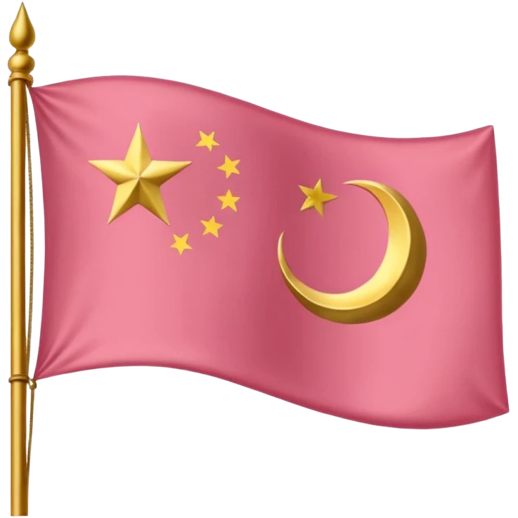 “A soft pink flag with a golden crescent moon and star on the left, and the Japanese kanji for dragon (龍in bold red on the right.” emoji