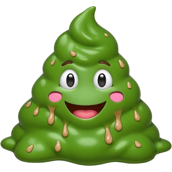 AI slop emoji full body green goopy shaped like poop emoji melting expression emoji