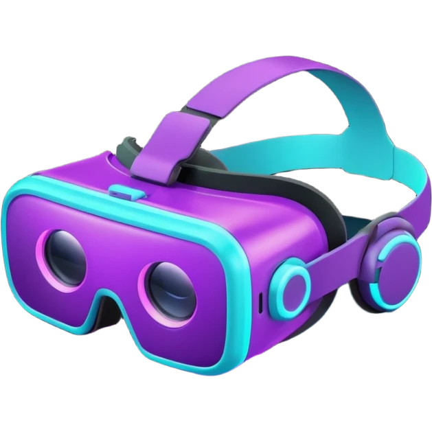 glowing neon VR headset, purple and cyan color emoji