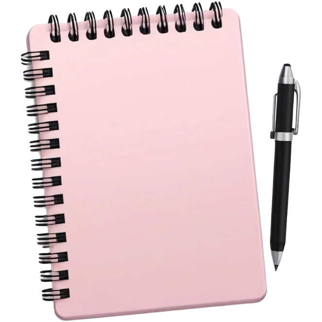Pale pink notepad with pen emoji