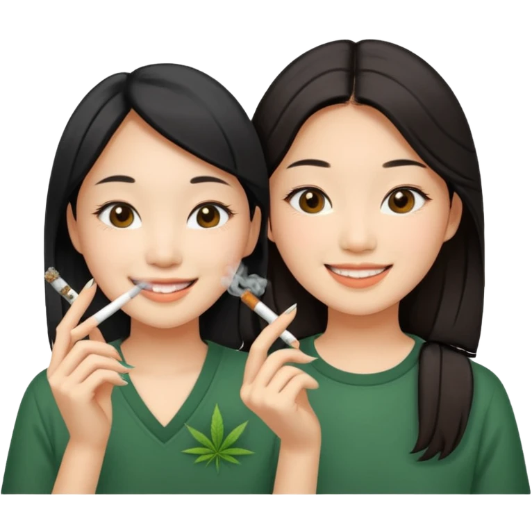 make me an image of two asian girls smoking a weed joint  emoji