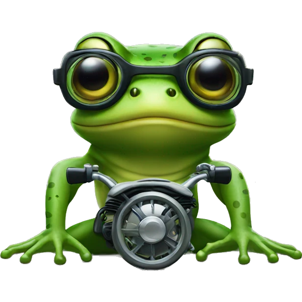Frog with specs and motorbike emoji