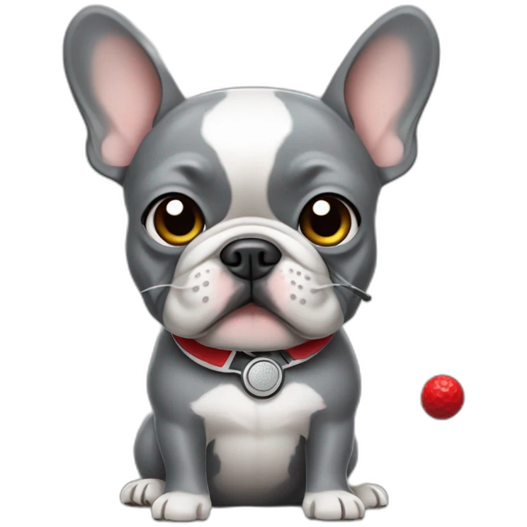 grey French bulldog holding a golf club emoji