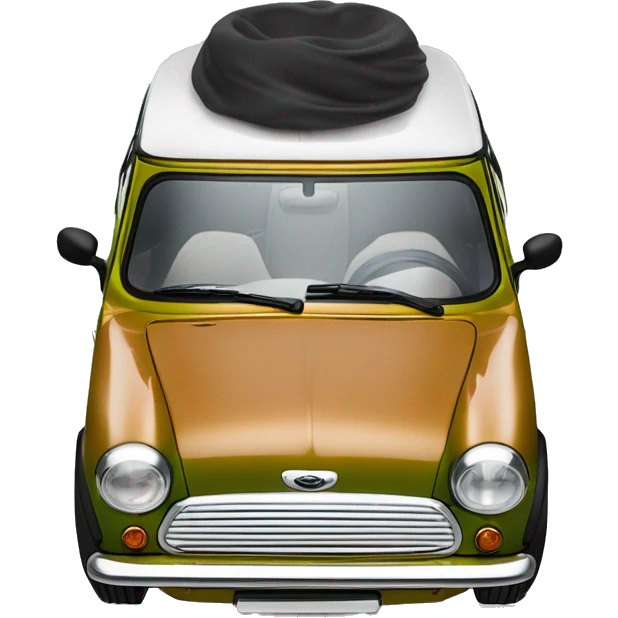 Mini Cooper décapotable verte bouteille avec deux bande blanche sur le capot  emoji