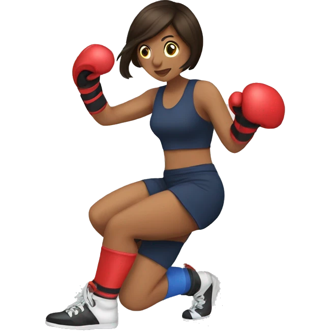 Brunette Woman kickboxing with a cast on her lag emoji