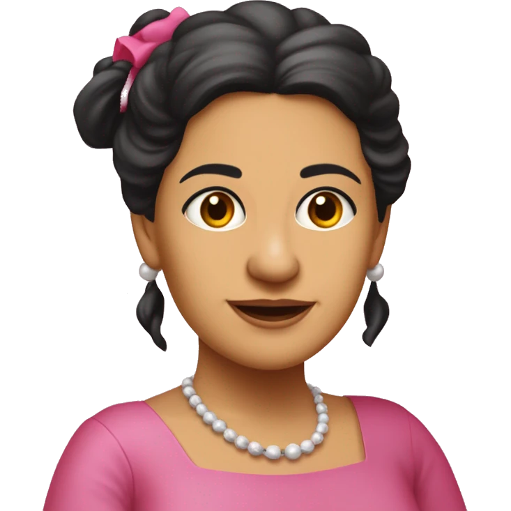 Mariana Bracetti Cuevas was a patriot and leader of the Puerto Rico independence movement. Pink dress. 2 pigtails. Dark hair old woman. emoji