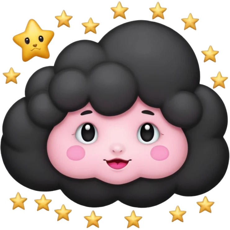 Black cloud with few shiny stars with pink cheeks emoji