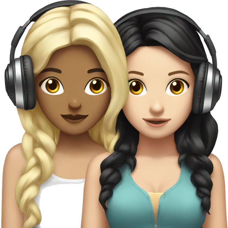 2 white Girls dj with headphones one black hair one blonde hair  emoji