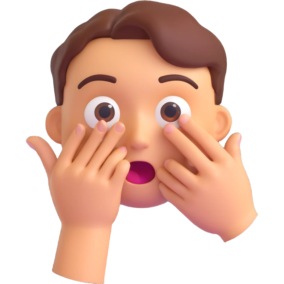 şaşırmış bir yüz, elini ağzına götürmüş, 3D emoji tarzında, arka plan olmadan emoji