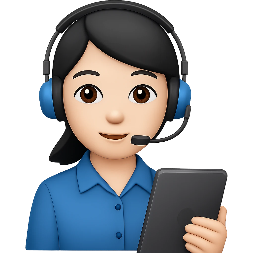 Create an image of an East Asian customer service representative making a phone call, in the same style as the reference image, with no background. emoji