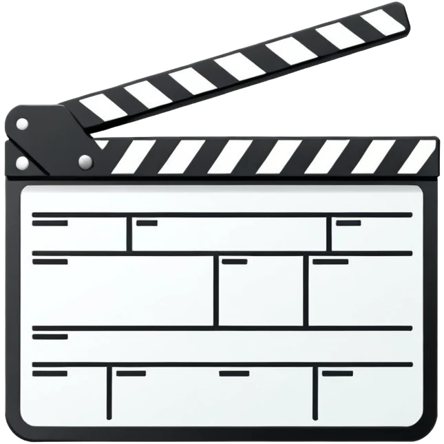 film clapperboard with geometric shape, thin black outlines, single diagonal line, simple design emoji