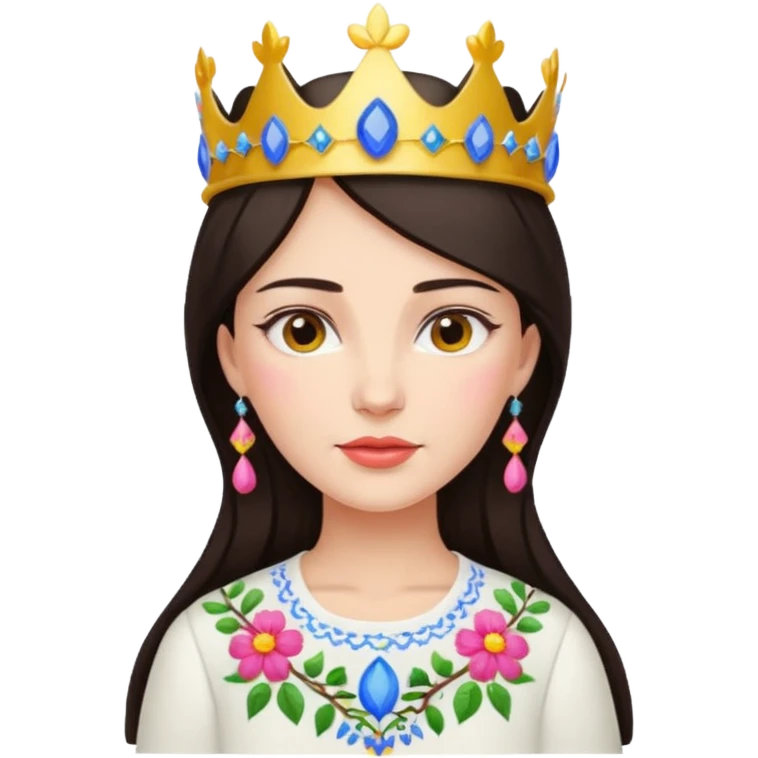 Ukrainian woman in a white embroidered shirt with dark hair and a crown of flowers on her head emoji