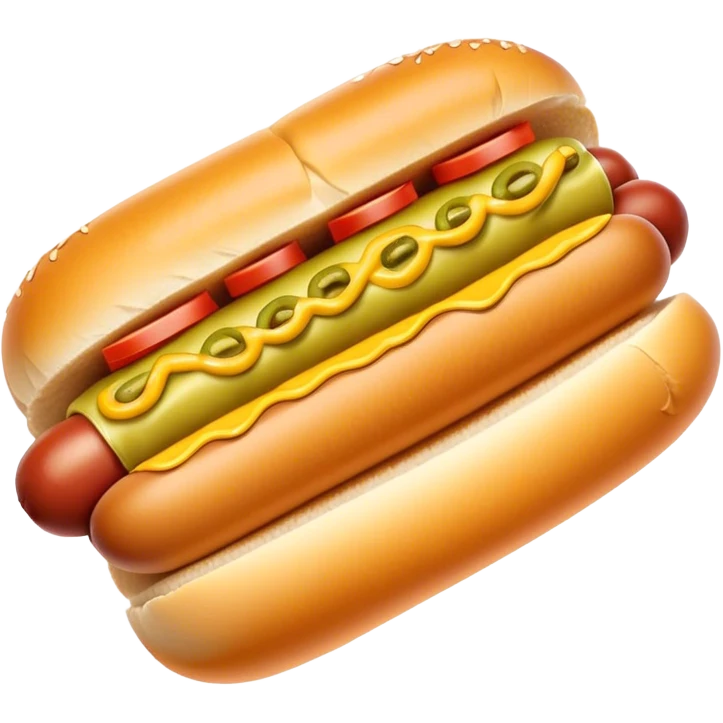 Cinematic Realistic Hot Dog Dish Emoji, featuring a classic hot dog in a bun topped with mustard and relish rendered with crisp textures and vibrant, dynamic lighting. emoji