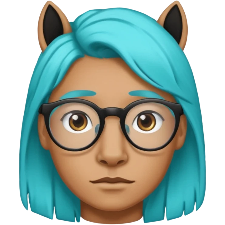 black horse head with turquoise hair and glasses emoji