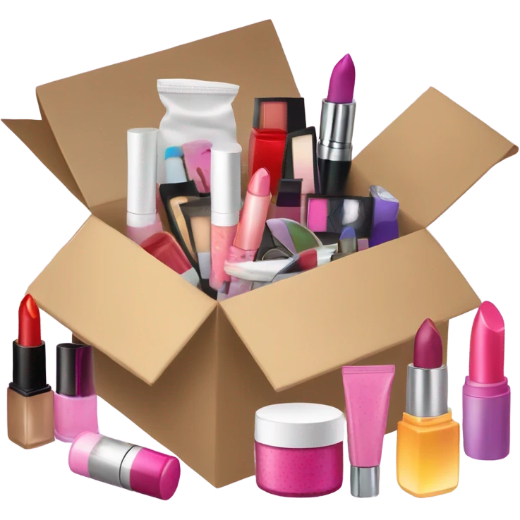 An opened box with various cosmetics emoji