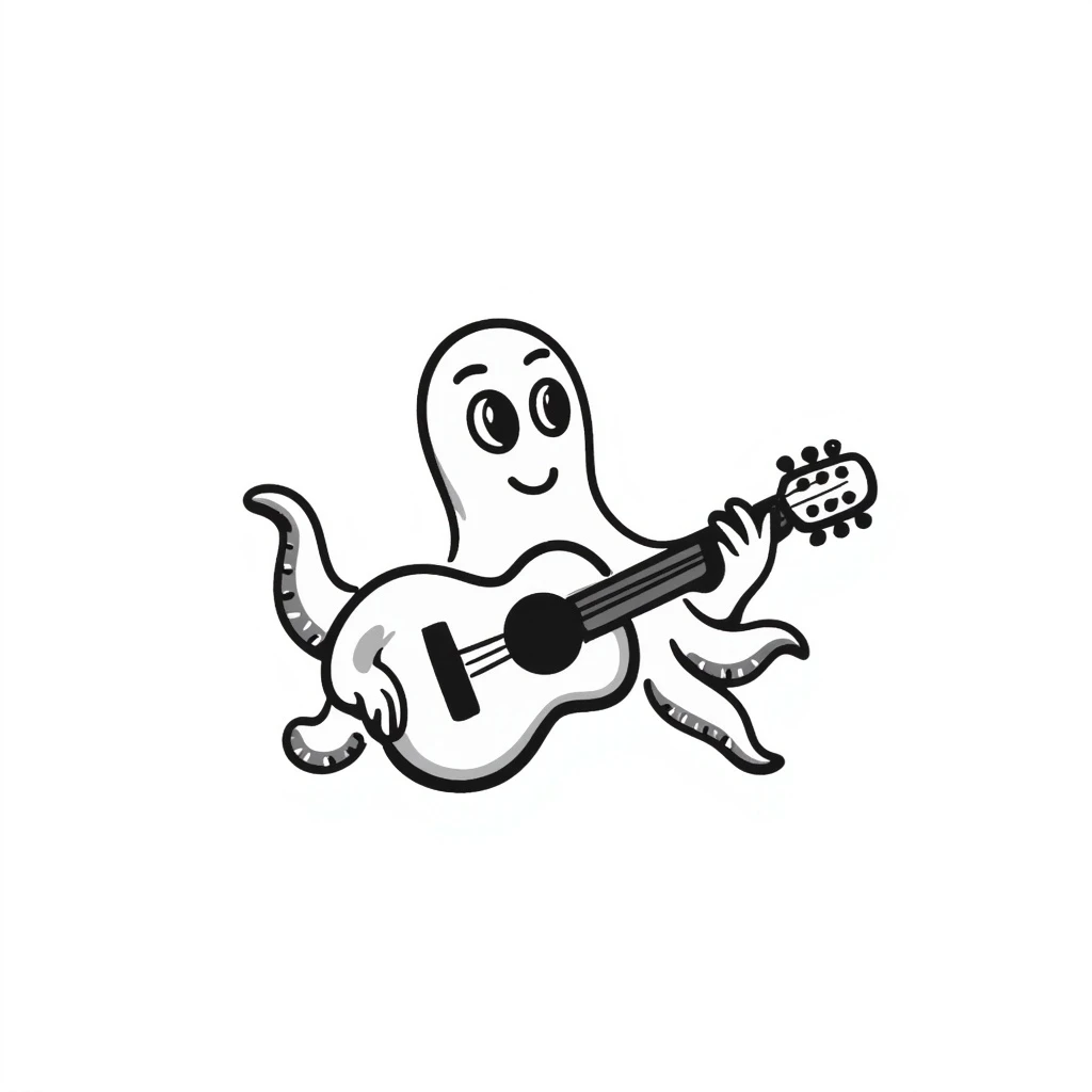 happy octopus with multiple arms playing guitar emoji