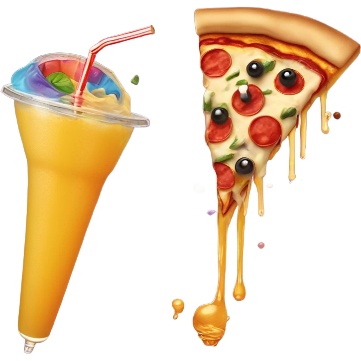 A pizza and a juice box flying  emoji
