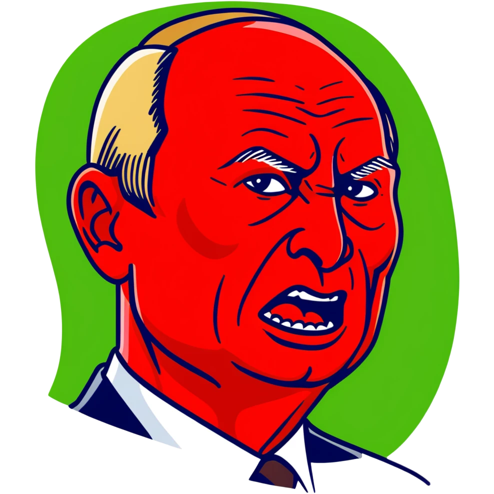 Vladimir Putin face in profile, looking sideways, screaming with intense anger, red face, furious expression emoji