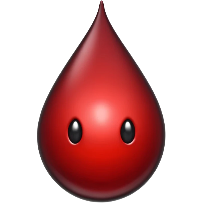 single blood drop emoji sculpted from dark liquid metal, glossy surface, dramatic reflections, futuristic minimal 3D style, isolated on white emoji