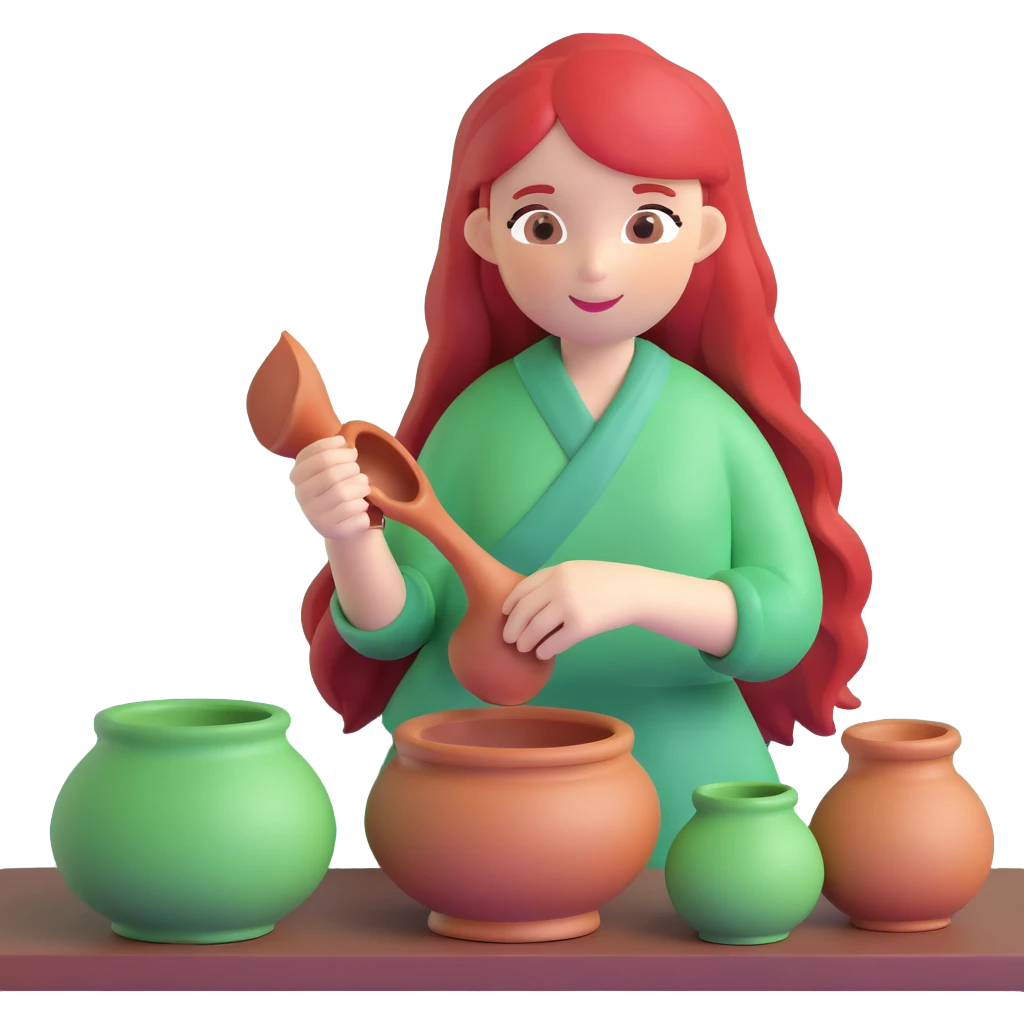 girl with long red hair making pottery emoji