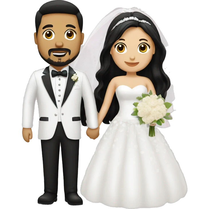 wedding couple. groom is white with black hair and goatee. ee and black hair. bride has blonde hair emoji
