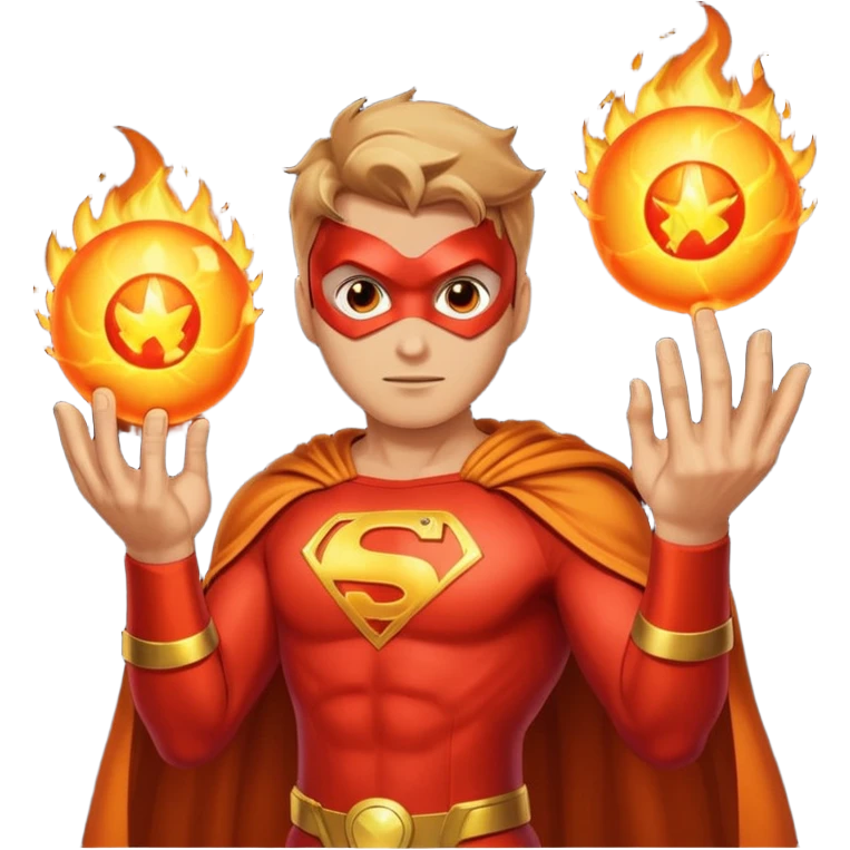 A superhero with two fireballs on his hand emoji
