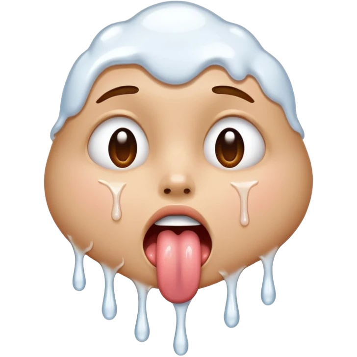 White liquid on a face dripping from tongue emoji
