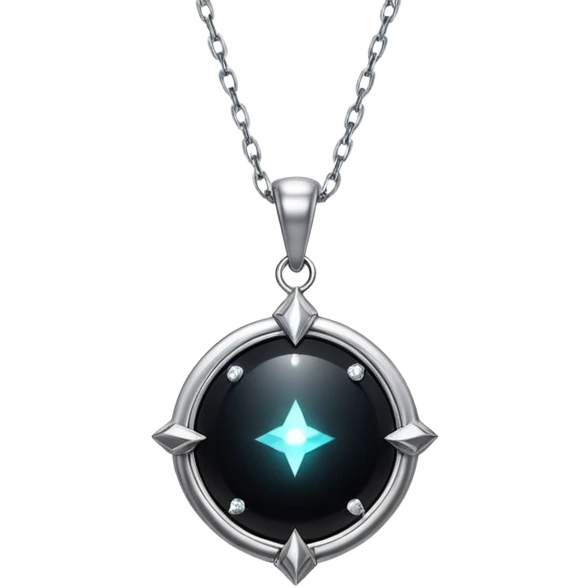 magical onyx pendant glowing with silver light, surrounded by tiny cosmic sparks, chain suspended invisibly emoji