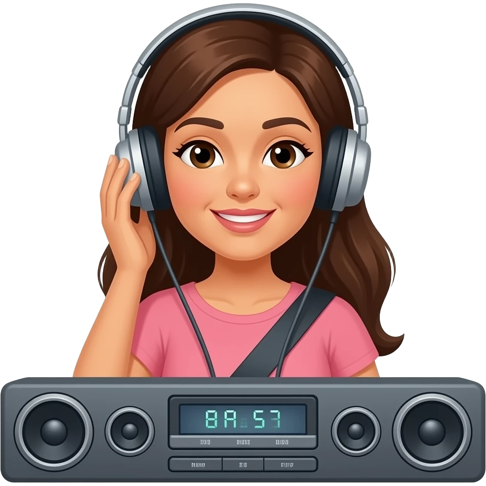 latin young mom listening to music in the car from the stereo emoji