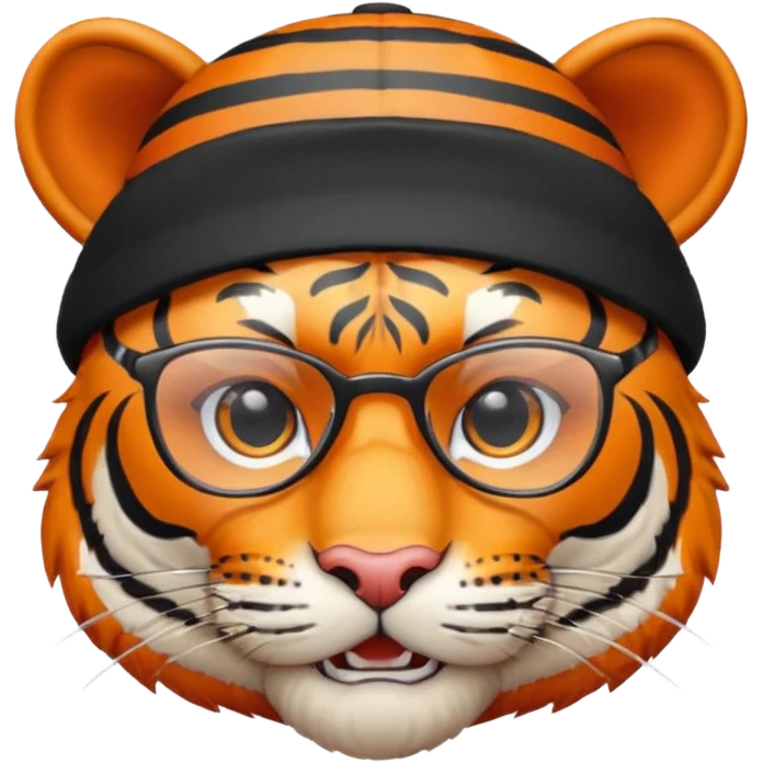 Un tigre enfadado con una mesa de dj . Lo quiero más profesional con unos audífonos y cara de astuto . Mejor con un sobrero y sin audífonos y con unas gafas  emoji