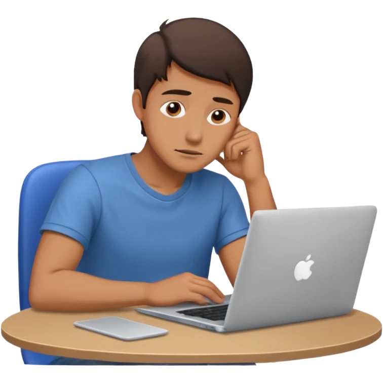 man sitting at table laptop tired dramatic gesture emoji