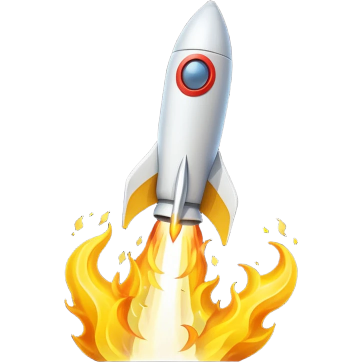 Prompt 18: "Ecom Accelerator…"
Graphic: 🚀 Rocket icon (white with yellow flame).
Animation: Rocket launches upward with trail.
Background: Transparent. emoji