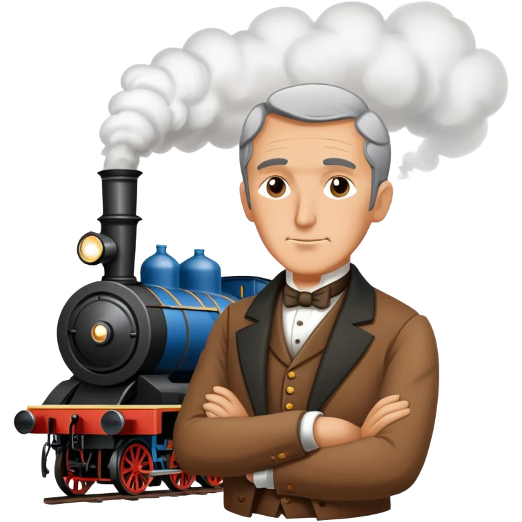 George Stephenson with a steam locomotive emoji