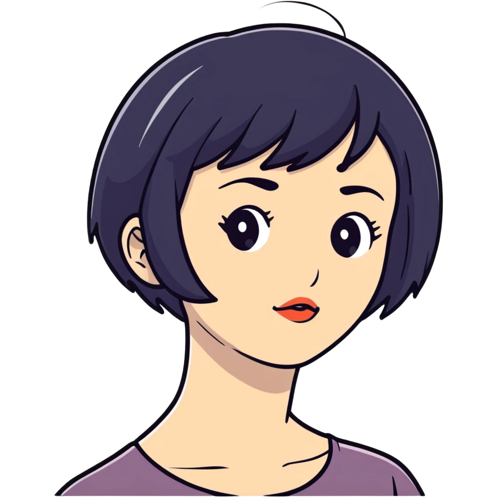 Mean lady with short black hair and tiny mouth  emoji