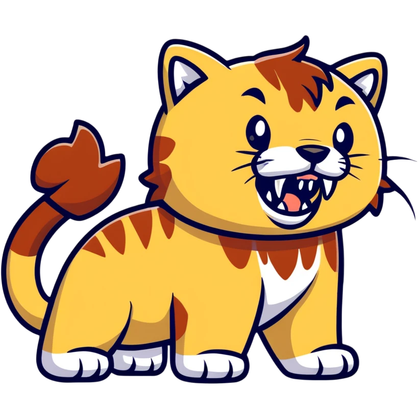saber-toothed cat with ridiculously oversized canine teeth that are extremely long, extending far below its body, comically massive fangs emoji