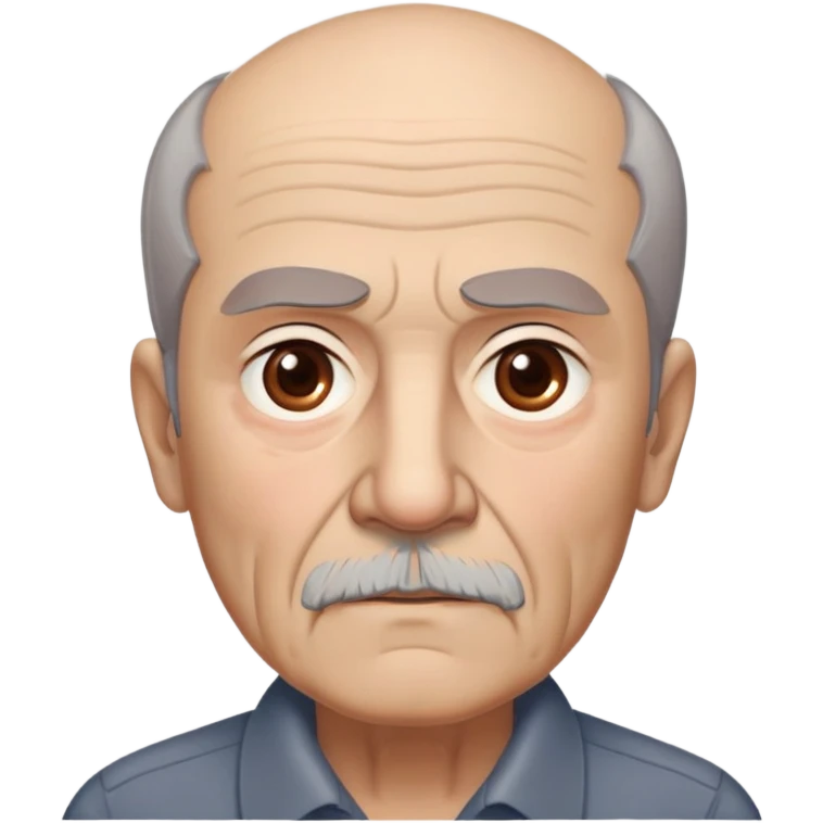 Elderly thin Puerto Rican man with light complexion. Narrow face with pronounced bone structure. Deep-set brown eyes, bushy eyebrows. Short brown hair, balding at front. Messy brown beard with gray streaks. Serious expression with age lines. Wearing a dark collared shirt that appears loose. emoji