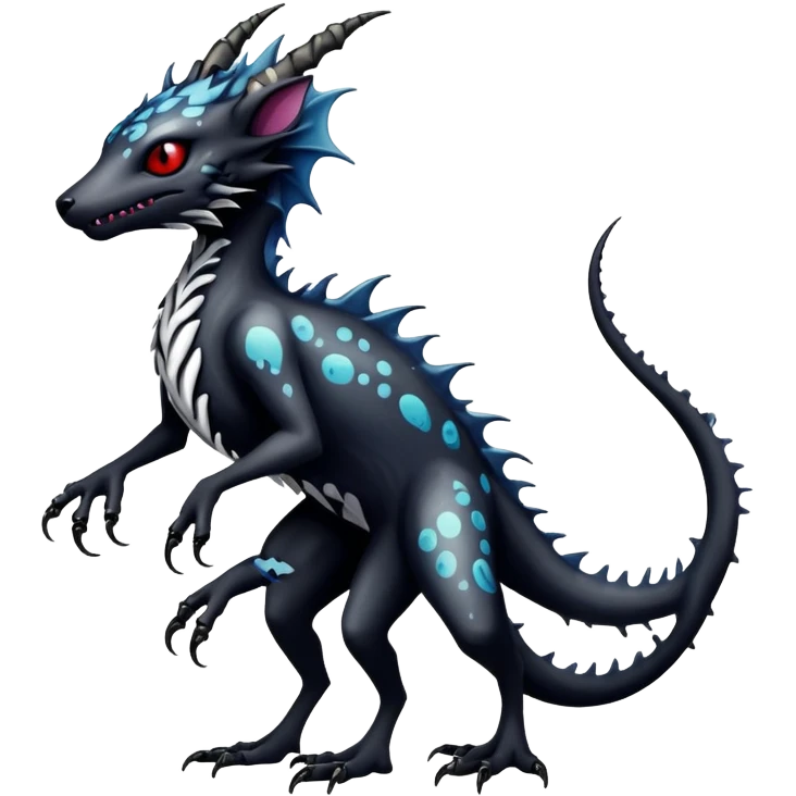 a dark gothic edgy vernid-fionbri-creature with splash patterns full body emoji