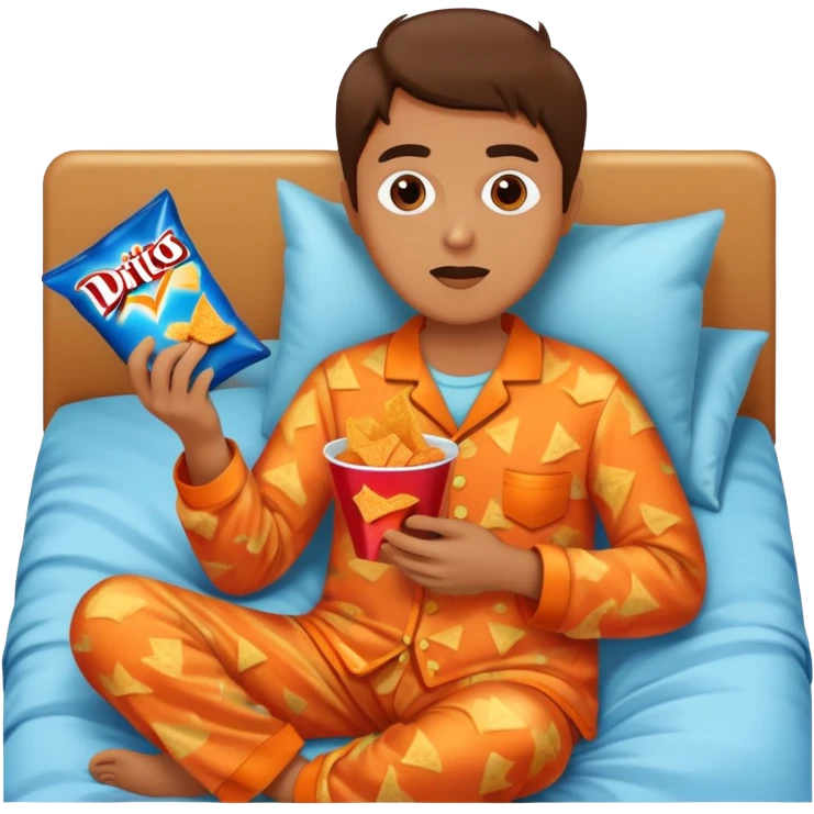 Person watching TV and eating Doritos in bed emoji