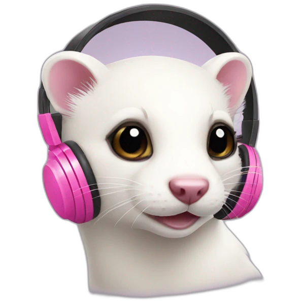 white ferret with pink headphones emoji
