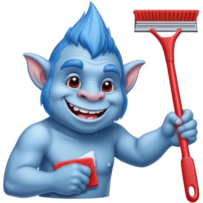 blue Troll cleaning a window using red squeegee emoji